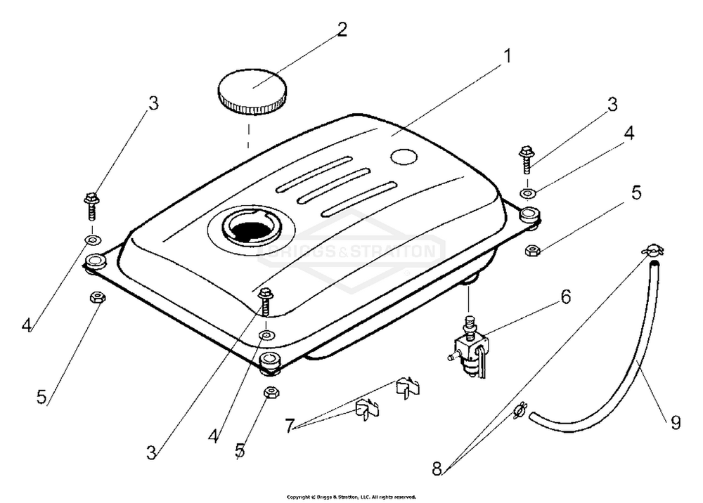 Fuel Tank Diagram and Parts List for 1952-0  Briggs and Stratton Generator